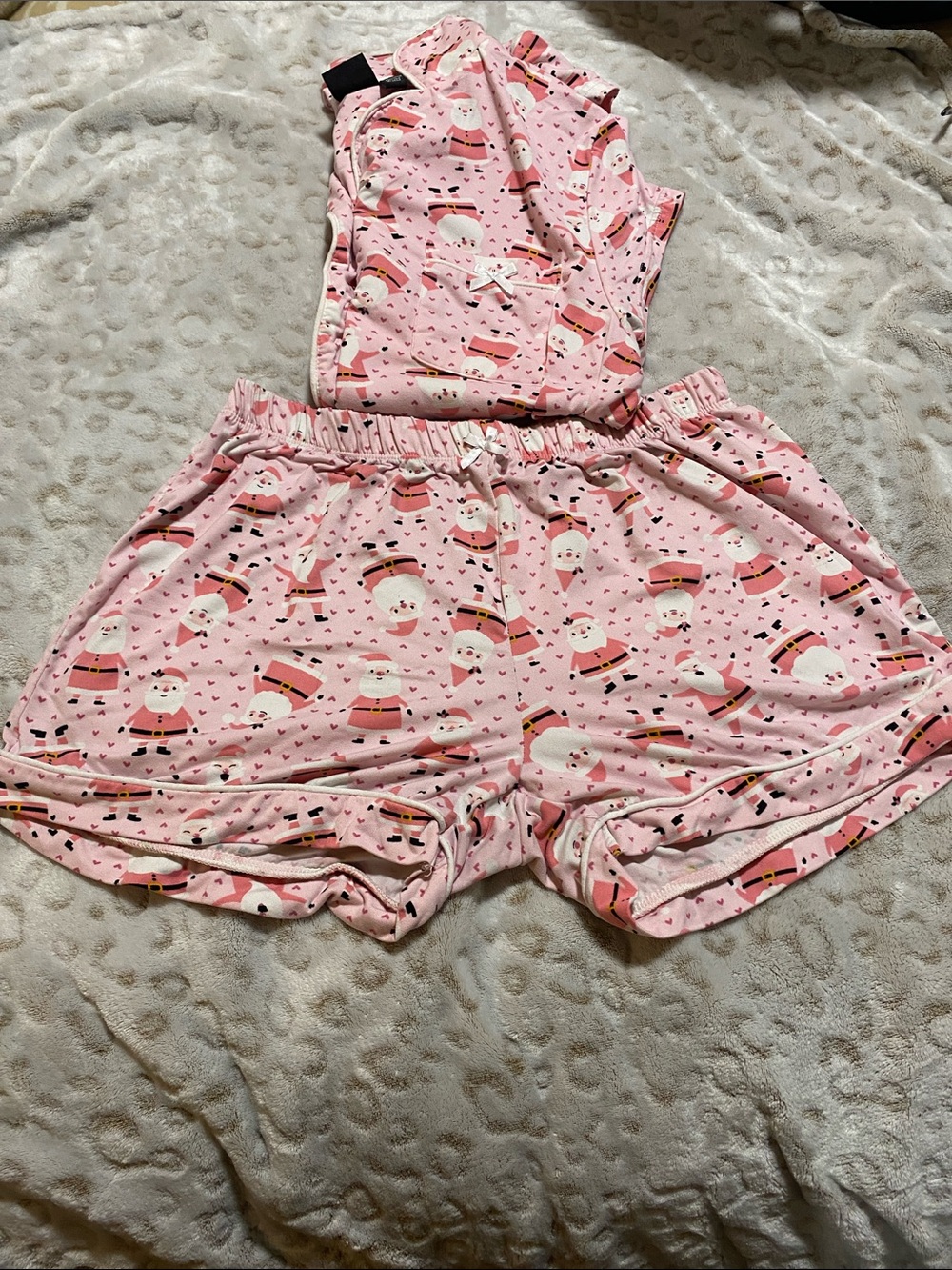 Women’s Pink  Santa Print Elastic-Waist pajama set